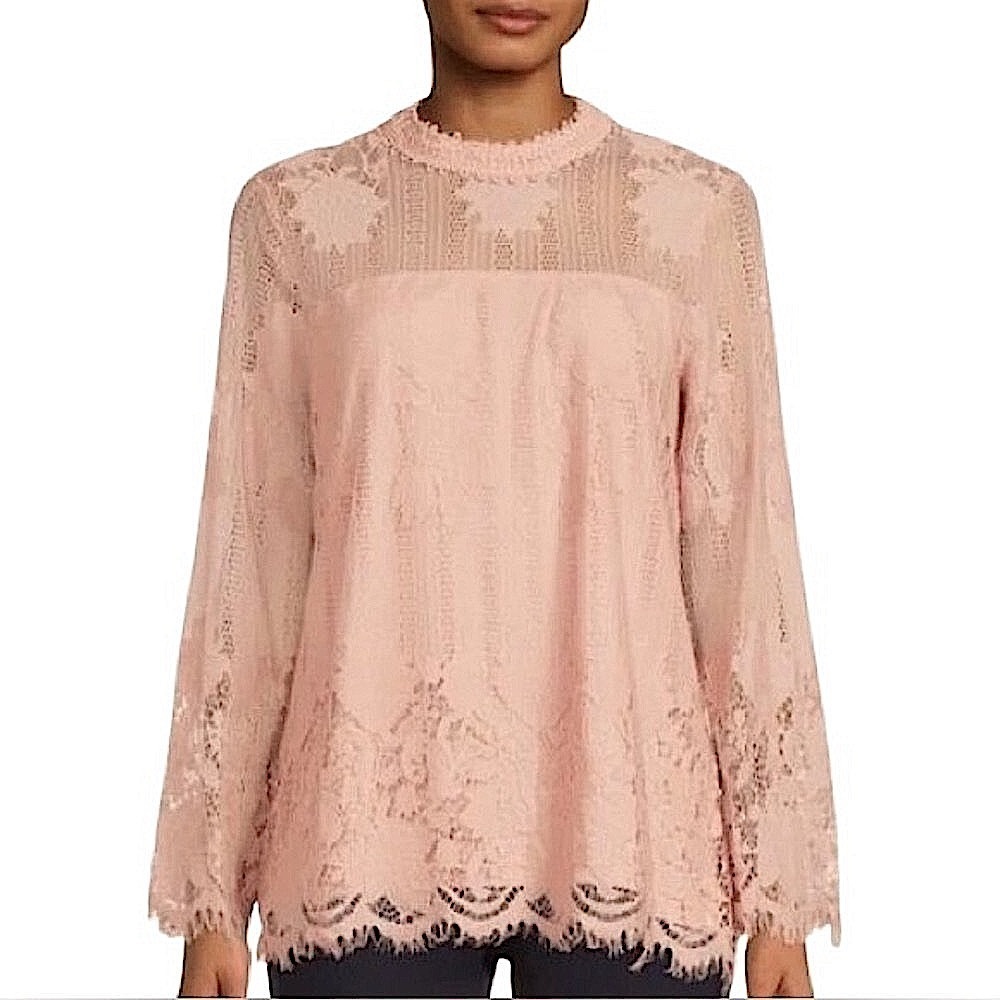 ❤️ 🆕 ULTRA PINK Floral Lace Blouse in Beige Size M